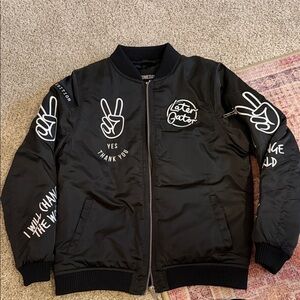 Kids Black Bomber Jacket with Patches